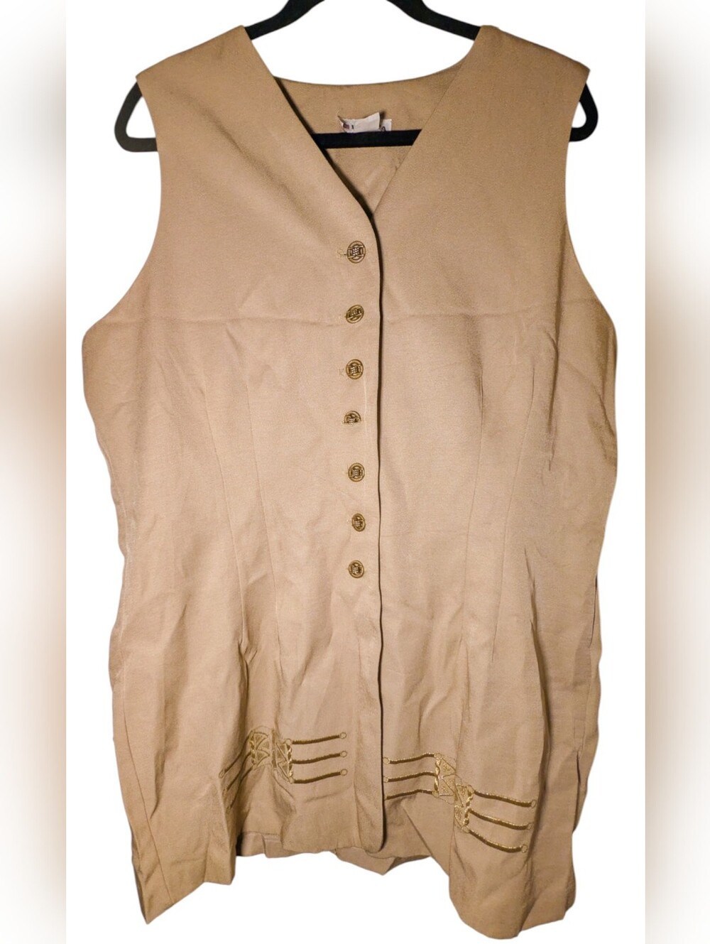 Vintage Elmora USA Made Tan Rayon Longline Embroidered Vest Size 20